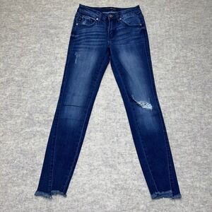 KanCan Women's Dark Wash Distressed‎ Ripped Frayed Hem Skinny Jeans Size 23/0